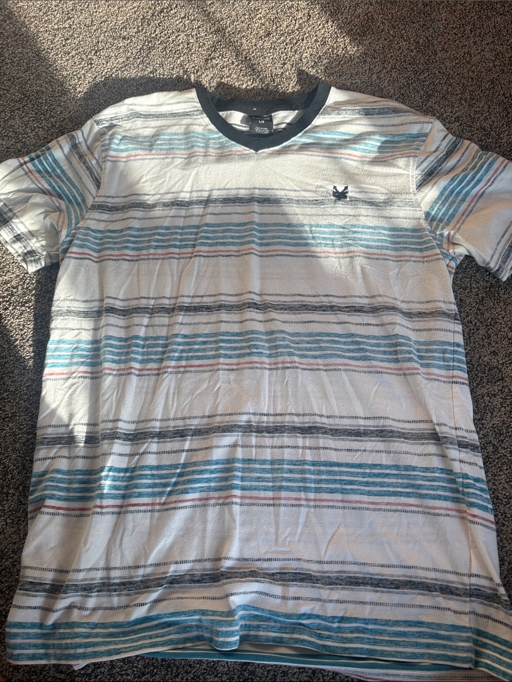Zoo York White Crewneck Tee with Blue and Gray Stripes